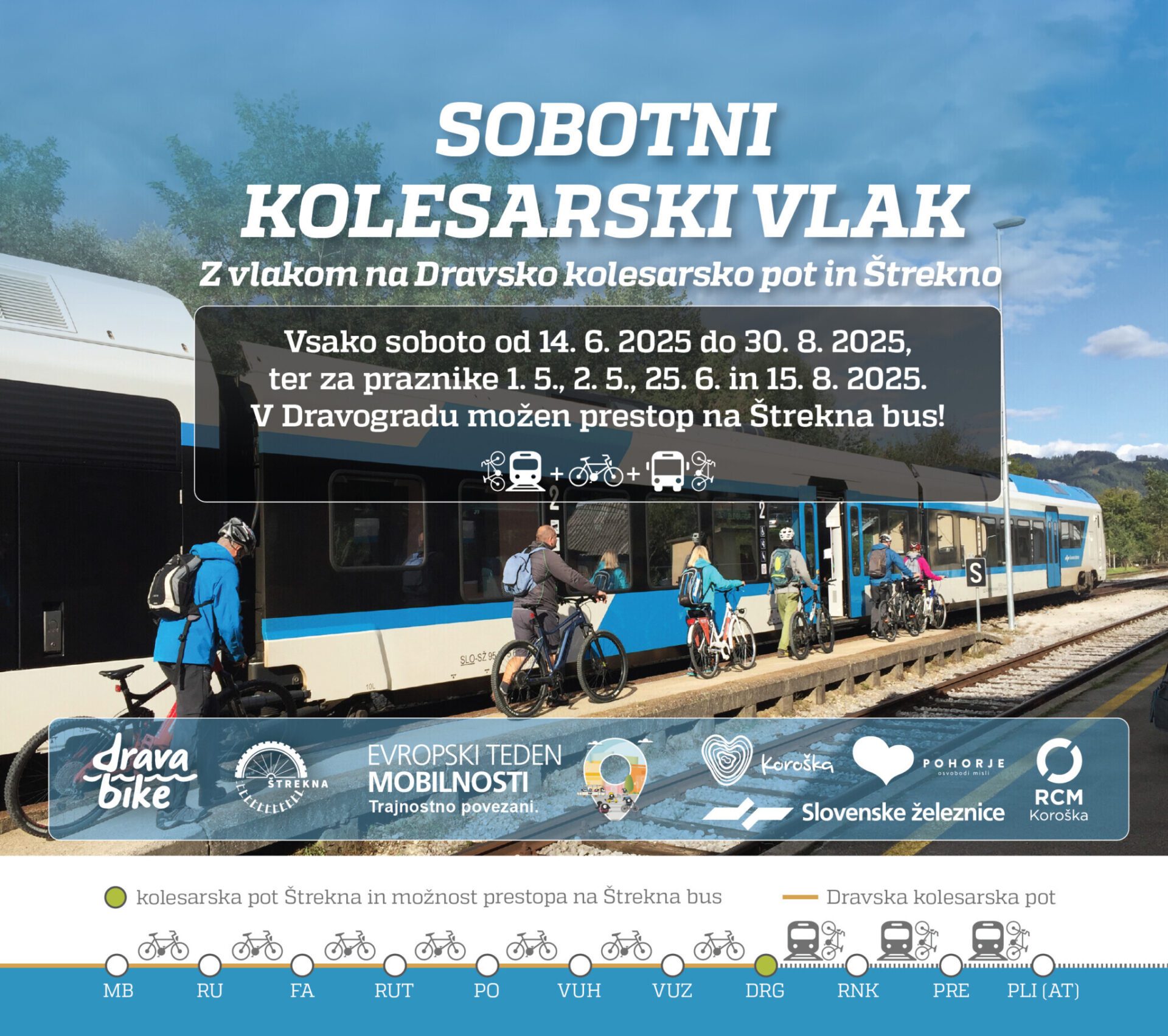 Sobotni kolesarski vlak na koroški progi (od 14. junija do 30. avgusta 2025)