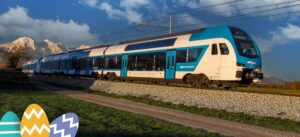 Vlak Stadler Kiss in velikonočni pirhi.