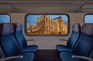 Vlak in pogled skozi okno (Dunaj).