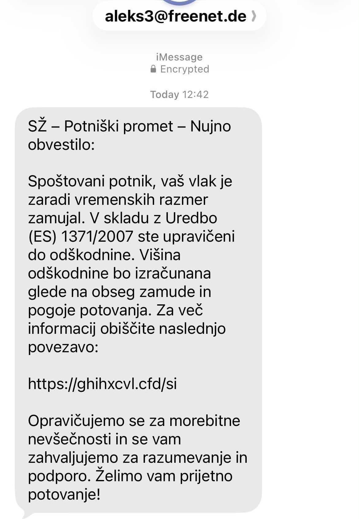Opozorilo pred lažnimi sporočili v imenu družbe SŽ – Potniški promet